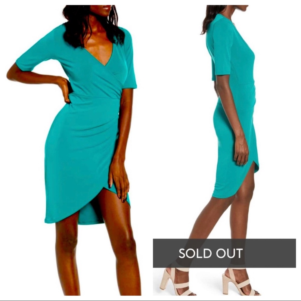 NWT teal Leith Ruched wrap bodycon dress